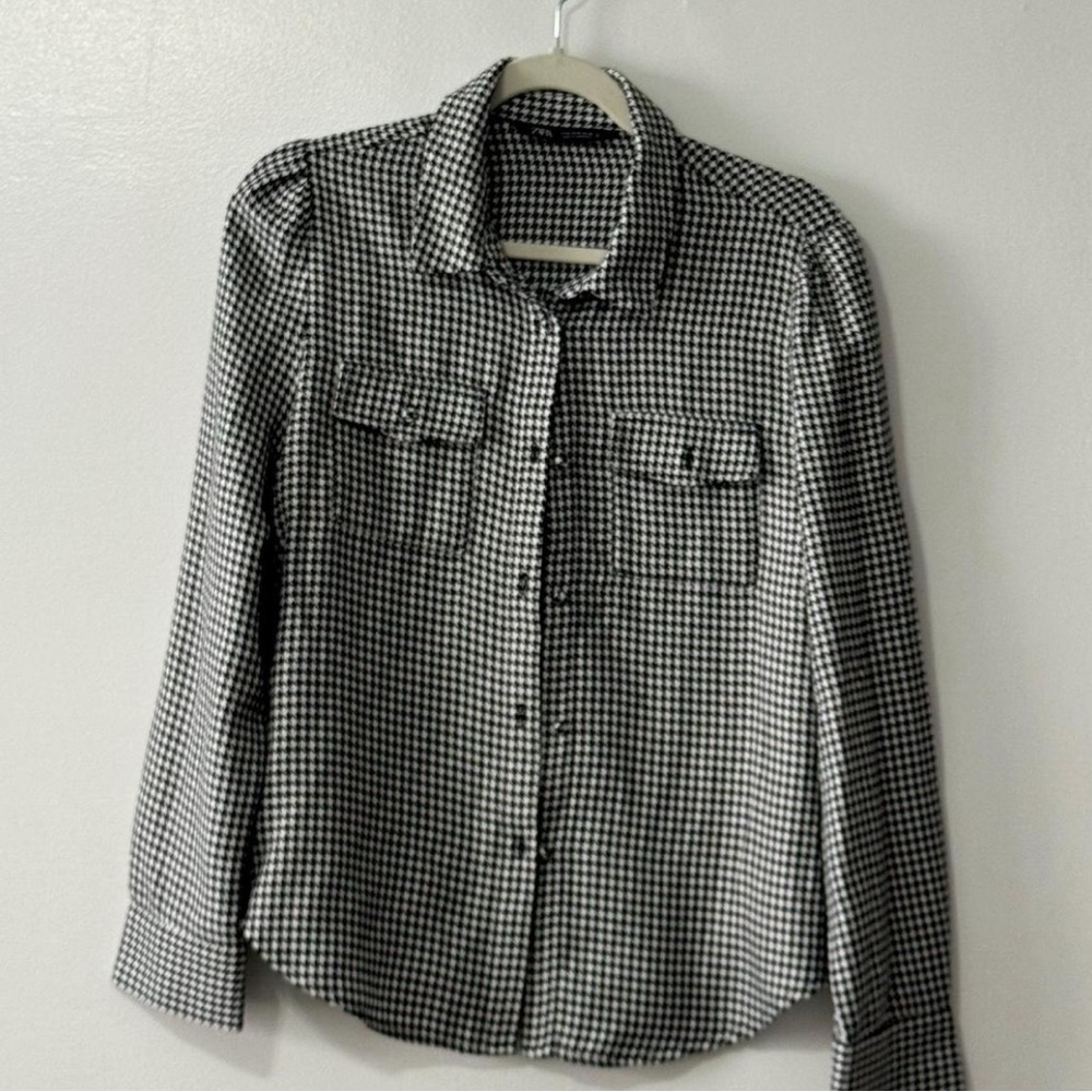 Zara Black and White Checkered Button Down Shirt